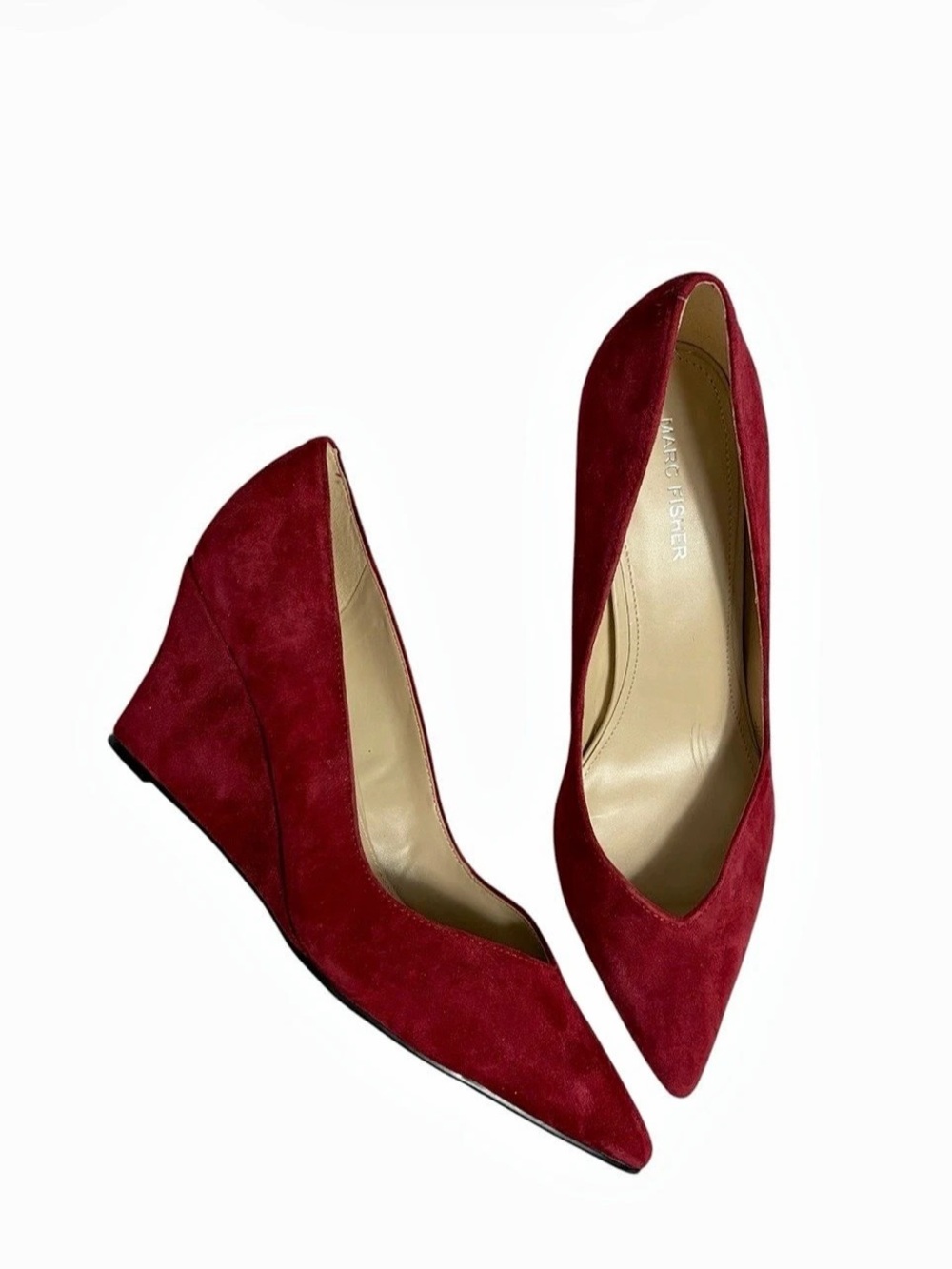 Marc Fisher MFCALEA Red pointy toe Suede Wedge Pumps size 10M